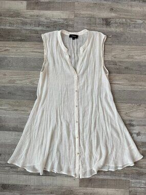 Aakaa White Semi Sheer Button Front Sleeveless Tunic/Dress Size Medium O16